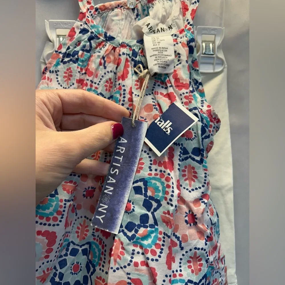 Artisan NY Floral Patterned Kids Dress and shorts set- Pink and Blue, size 2T